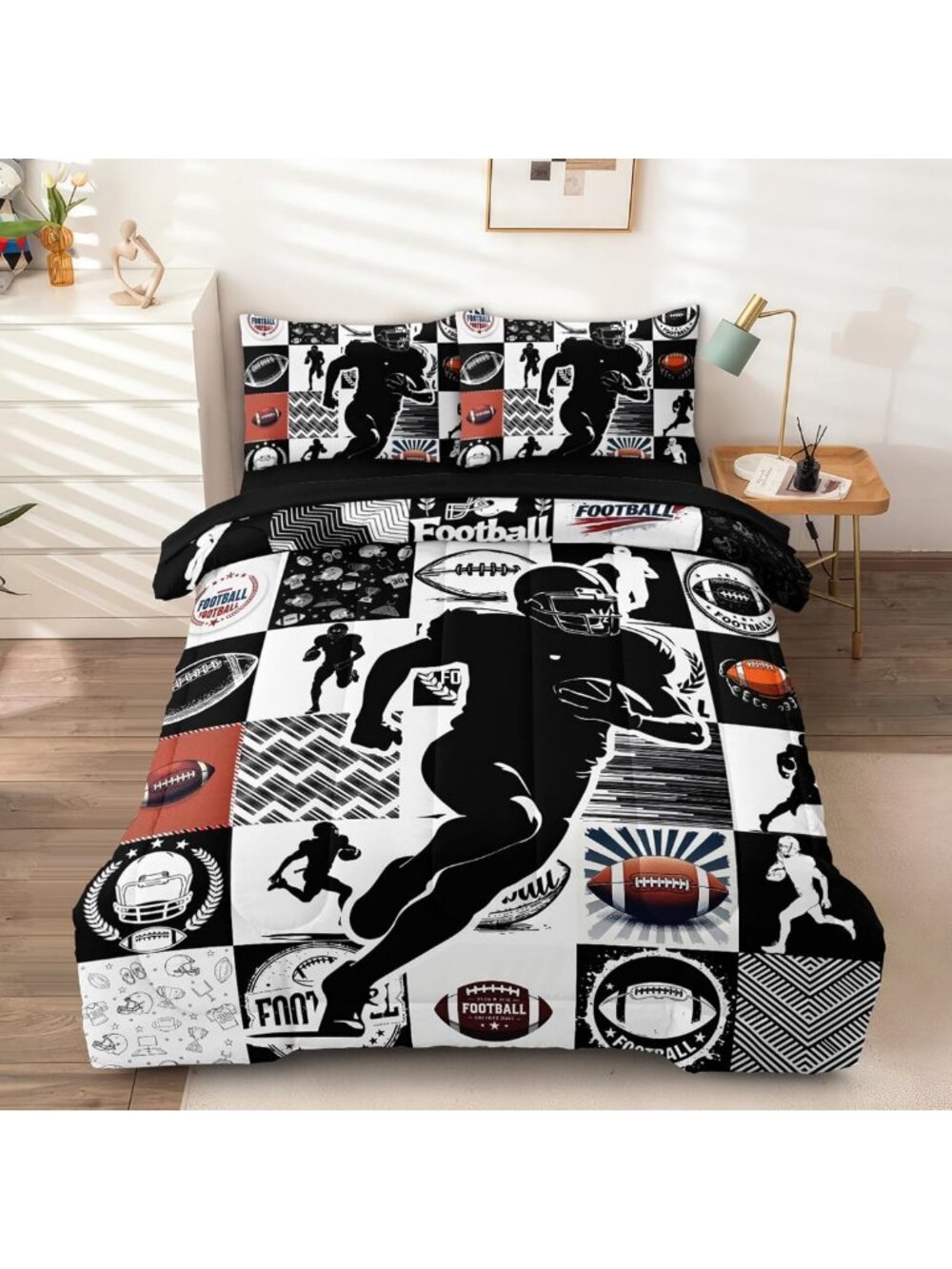 3-Piece Football Bedding Set for Boys & Teens - Full Size Sports Comforter Set
